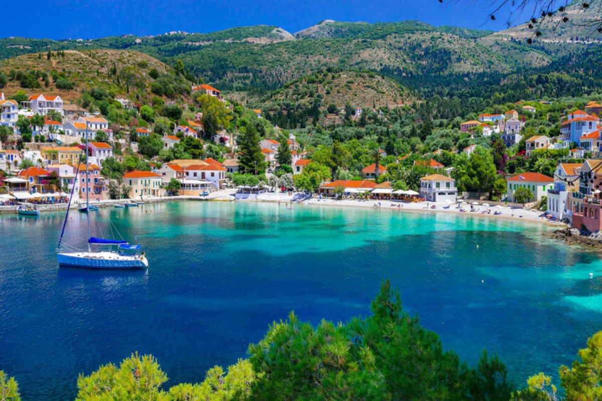 colorful Greece series - colorful Assos with beautiful bay. Kef
