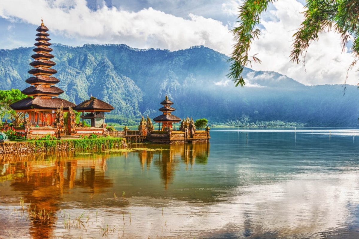 Pura Ulun Danu temple on a lake Beratan. Bali